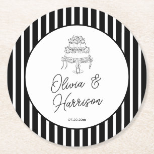 Porta-copo De Papel Redondo Penteado Preto e Branco de Casamento Coaster de Pa