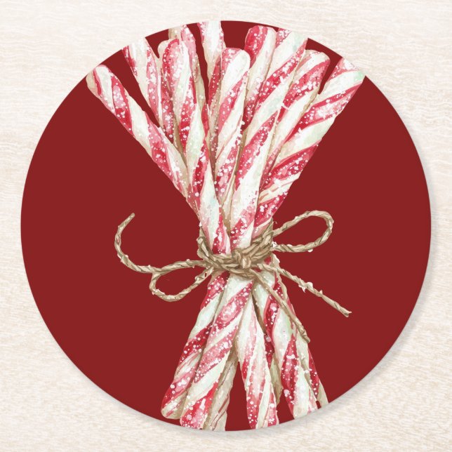 Porta-copo De Papel Redondo Pepperminta Vermelha Natal (Frente)