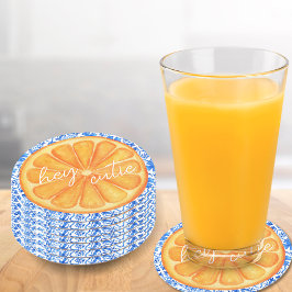 Porta-copo De Papel Redondo Pequeno Chá de fraldas Citrus Orange Azulejo