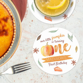 Porta-copo De Papel Redondo Pequeno primeiro aniversario de Abóbora