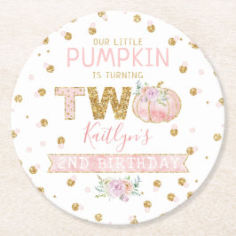 Porta-copo De Papel Redondo Pequeno segundo aniversário de Meninas de Abóbora