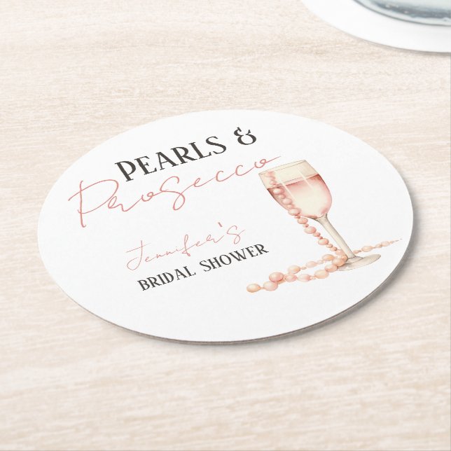 Porta-copo De Papel Redondo Pérolas e Prosecco Bege Rosa Chá de Noiva (Angulado)