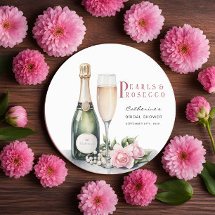 Porta-copo De Papel Redondo Pérolas e Prosecco Floral Chá de Noiva Elegante