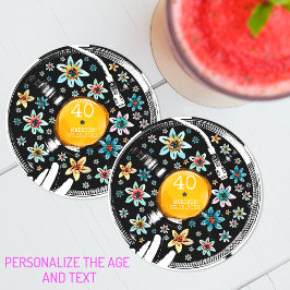 Porta-copo De Papel Redondo Personalização de Aniversário do Registro Floral d