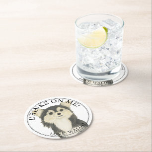 Porta-copo De Papel Redondo Personalizado Black Tan Long Haired Chihuahua