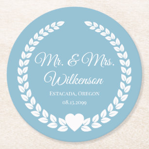 Porta-copo De Papel Redondo Personalizado Sr & Sra. Bride e Groom Newlywing