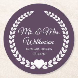 Porta-copo De Papel Redondo Personalizado Sr & Sra. Bride e Groom Newlywing