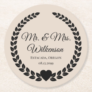 Porta-copo De Papel Redondo Personalizado Sr & Sra. Bride e Groom Newlywing