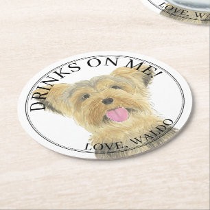 Porta-copo De Papel Redondo Personalizado Yorkie Yorkshire Terrier Wedding