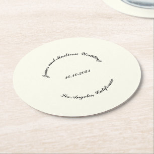 Porta-copo De Papel Redondo Personalizar Nome, data casamento de marfim preto