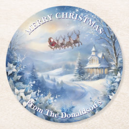 Porta-copo De Papel Redondo Personalize Christmas Eve Santa Family Name 6