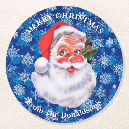 Porta-copo De Papel Redondo Personalize Papai Noel Nome da Família Natal 6