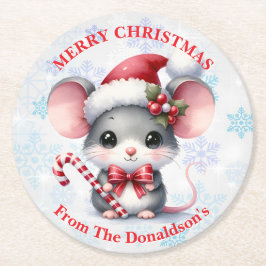 Porta-copo De Papel Redondo Personalize Rato de Natal com Nome da Família