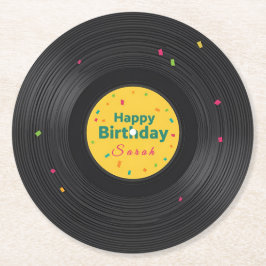 Porta-copo De Papel Redondo Personalized Happy Birthday Vinyl Record