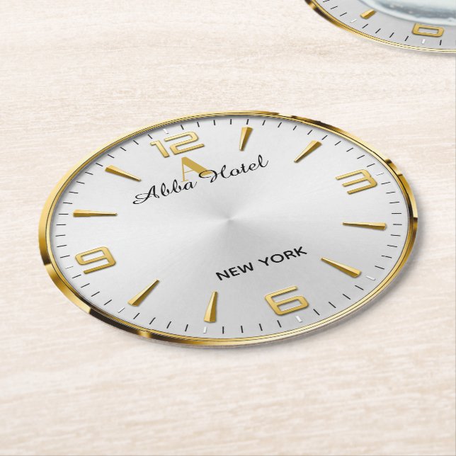 Porta-copo De Papel Redondo Personalized Hotel Name Luxury Gold Silver  (Angulado)