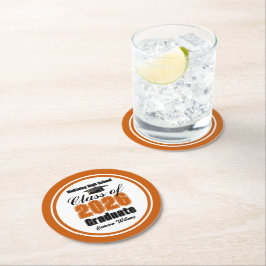 Porta-copo De Papel Redondo Personalized Orange Class of 2026 Graduation Party