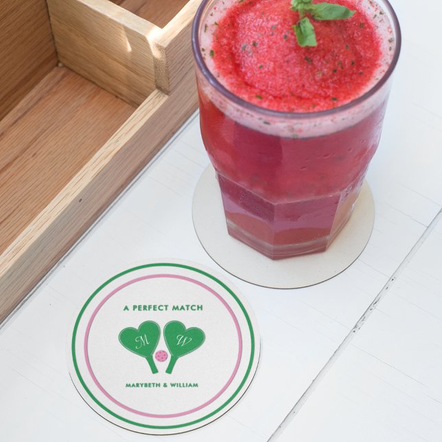 Porta-copo De Papel Redondo Pickleball de Casamento Rosa e Verde (Criador carregado)