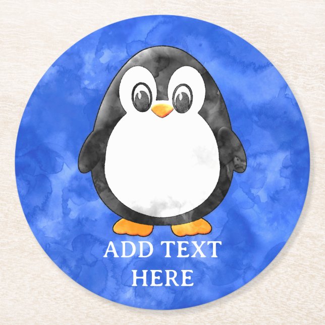 Porta-copo De Papel Redondo Pinguim Pinguim Pinguim Cachorro Azul (Frente)