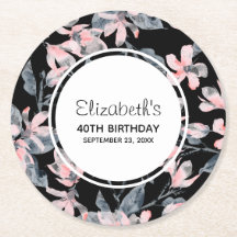 Pink & Cinza Floral Watercolor Patterno Aniversári
