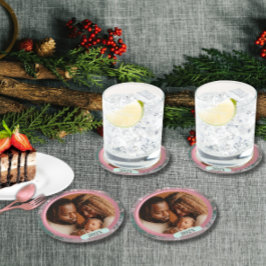 Porta-copo De Papel Redondo Pink Winter Christmas Family Photo