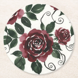 Porta-copo De Papel Redondo Pires de Papel Rosas Vermelhas Escuras