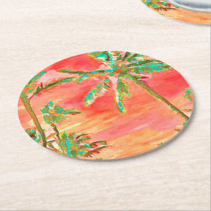 Porta-copo De Papel Redondo Pix Dezines Vintage Havaiian Beach/Coral/Teal