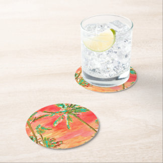 Porta-copo De Papel Redondo PixDezines Havaiano Antigo Praia/Coral/Turquesa