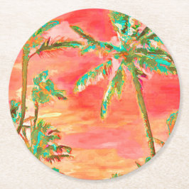 Porta-copo De Papel Redondo PixDezines Havaiano Antigo Praia/Coral/Turquesa