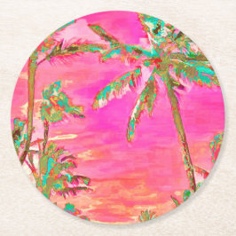 Porta-copo De Papel Redondo PixDezines Havaiano Antigo Praia/Rosa/Turquesa