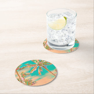 Porta-copo De Papel Redondo PixDezines Havaiano Antigo Praia/Turquesa