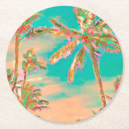 Porta-copo De Papel Redondo PixDezines Havaiano Antigo Praia/Turquesa