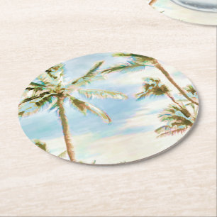 Porta-copo De Papel Redondo PixDezines Vintage Havaiian Beach/Blue