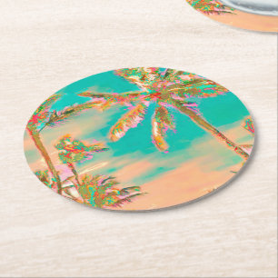 Porta-copo De Papel Redondo PixDezines Vintage Havaiian Beach/Teal