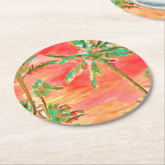 Porta-copo De Papel Redondo PixDezines Vintage Hawaiian Beach/Coral/Teal