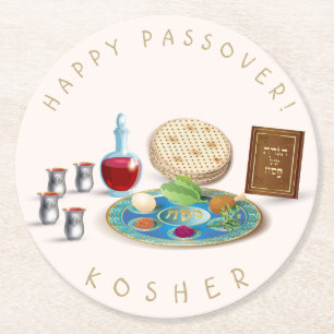 Porta-copo De Papel Redondo Placa feliz Pesach Kosher do Passover