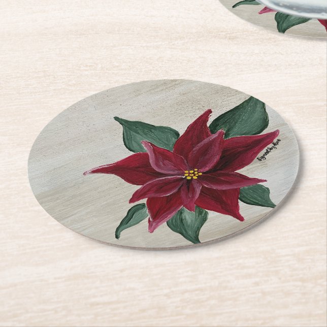 Porta-copo De Papel Redondo Poinsettia Holiday Coaster (Angulado)