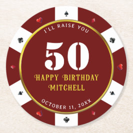 Porta-copo De Papel Redondo Poker Chip 50th Festa de aniversário Red