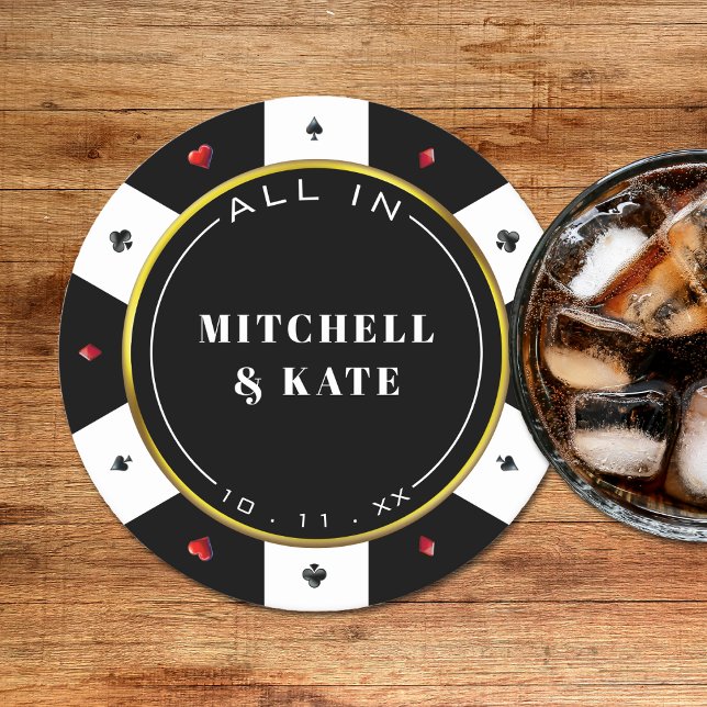 Porta-copo De Papel Redondo Poker Chip Wedding (Poker Chip Wedding Round Paper Coaster
)