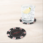 Porta-copo De Papel Redondo Poker Night Bachelor Party Las Vegas Casino<br><div class="desc">Esta Porta copos de papel redondo do casino de Las Vegas é a adição perfeita a qualquer festa de solteiro. A porta copos apresenta um clássico design de cassino com chips de pôquer, cartas de jogar e o skyline de Las Vegas. O centro da porta copos pode ser personalizado com...</div>