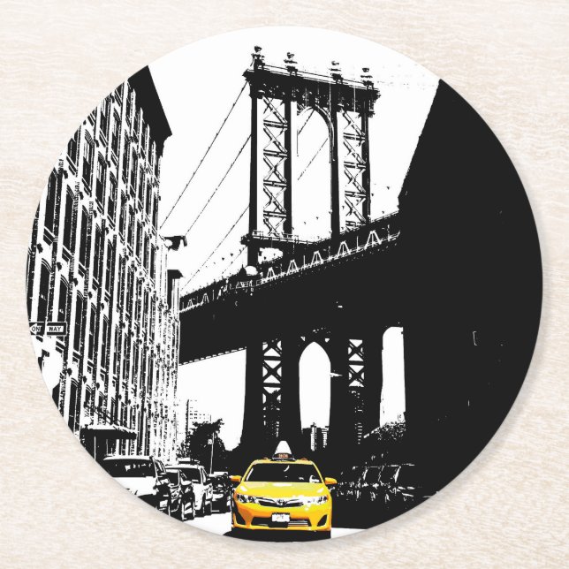 Porta-copo De Papel Redondo Ponte Brooklyn Yellow Taxi Nyc Nova Iorque (Frente)
