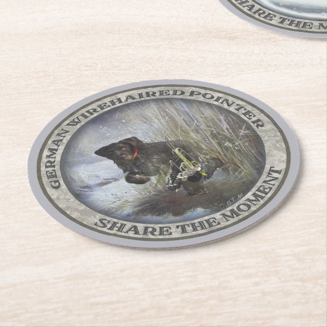 Porta-copo De Papel Redondo Ponteiro alemão Wirehaired (Angulado)