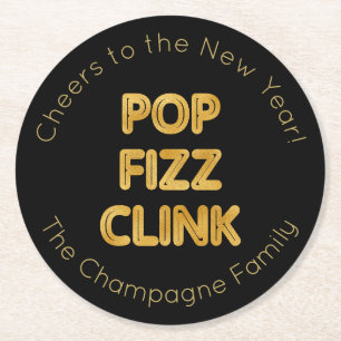 Porta-copo De Papel Redondo Pop Fizz Clink Moderna Tipografia de Ano Novo