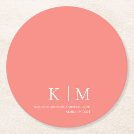 Porta-copo De Papel Redondo Porta copos de Coral rosa e White Weding Paper