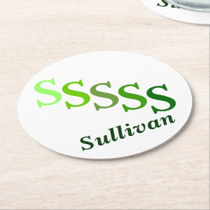 Porta-copo De Papel Redondo Porta copos de papel - Nome e Inicial em Verdes