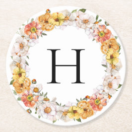 Porta-copo De Papel Redondo Porta copos floral inicial do sobrenome personaliz