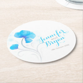 Porta-copo De Papel Redondo Portas copos de papel azul de flor de água casada