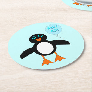 Porta-copo De Papel Redondo Portas copos de papel pinguim-bebê azul-branca