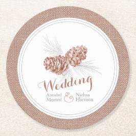 Porta-copo De Papel Redondo Portas copos de pinho de inverno marrom de casamen