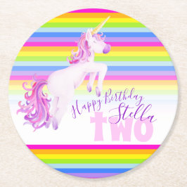 Porta-copo De Papel Redondo Portas copos de segundo aniversário do Unicorn arc