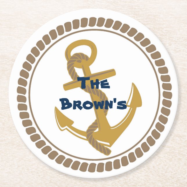 Porta-copo De Papel Redondo Portas copos náuticas Douradas personalizadas (Frente)